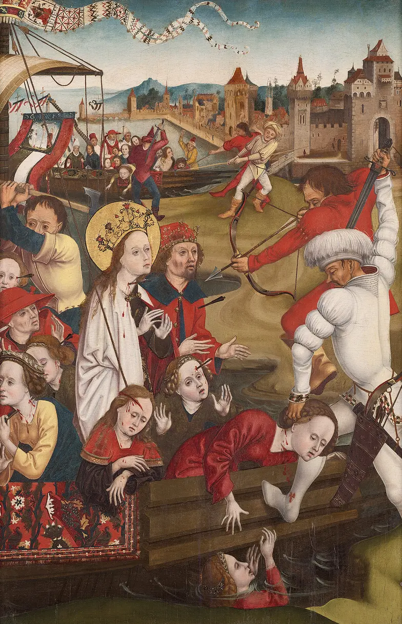 Hans Siebenbürger (przyp.) | (attrib.), Męczeństwo św. Urszuli i jej towarzyszek | Martyrdom of St. Ursula and her Companions, ok. | circa 1480; tempera na drewnie | tempera on wood; własność | property of the Österreichische Galerie Belvedere, Wien; fot. | photo by Johannes Stoll / Belvedere, Wien