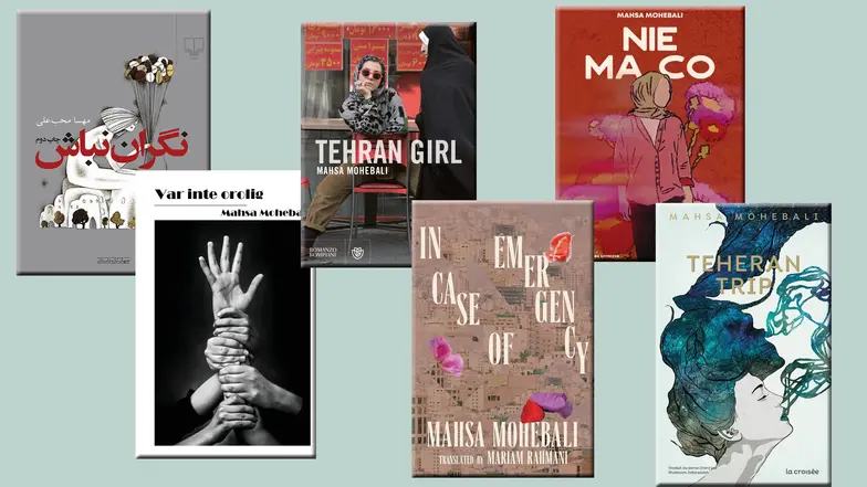 Wydania książek autorstwa Mahsy Mohebali: polskie, irańskie, francuskie, szwedzkie, włoskie i amerykańskie