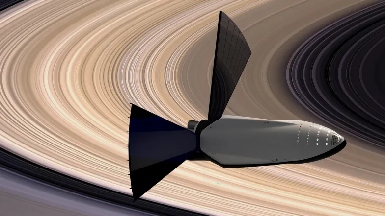 Wizualizacja statku kosmicznego ITS nad pierścieniami Saturna / SpaceX