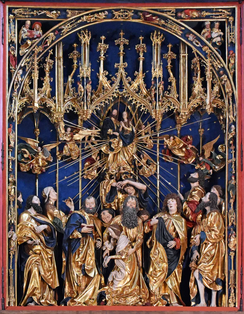 Część środkowa - Zaśnięcie i Wniebowzięcie Marii, po renowacji / fot. Zygmunt Put / Wikimedia Commons Ołtarz Mariacki Wikimedia