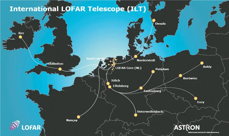 Docelowa sieć systemu zakłada także trzy stacje w Polsce; jedna z nich – w Łazach – jest już aktywna. Rozrzucone po całej Europie stacje LOFAR-a działają wspólnie jak jeden gigantyczny radioteleskop. / LOFAR / ASTRON / WIKIPEDIA.ORG