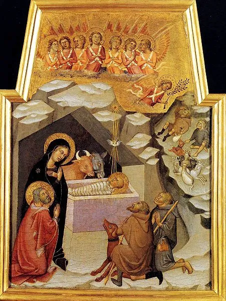 Bartolo di Fredi, Boże Narodzenie i Pokłon Pasterzy, 1383, Pinacoteca, Watykan (źródło: Wikimedia Commons)