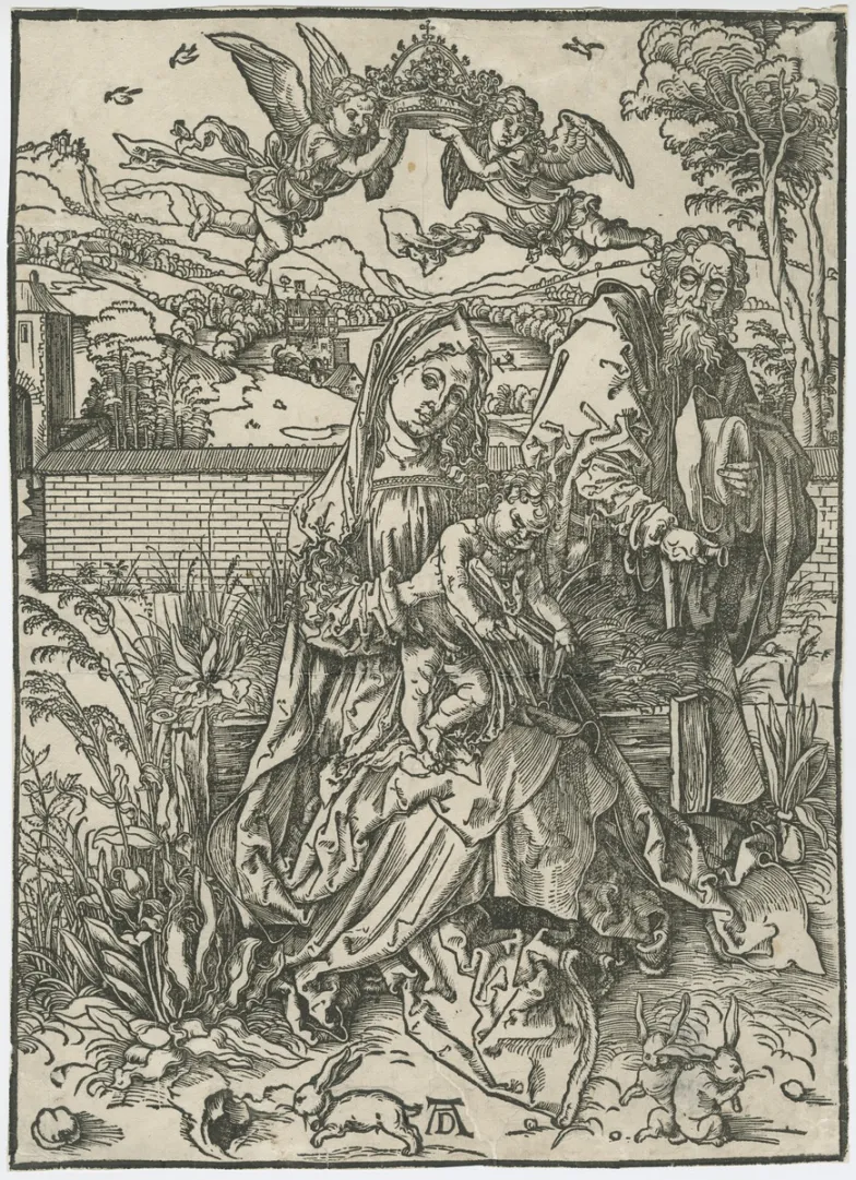 Albrecht Dürer, Święta Rodzina z Trzema Zającami, ok. 1497, Gabinet Rycin, Biblioteka Naukowa PAU i PAN w Krakowie, nr BGR.000150, http://www.pauart.pl/app/artwork?id=BGR_000150