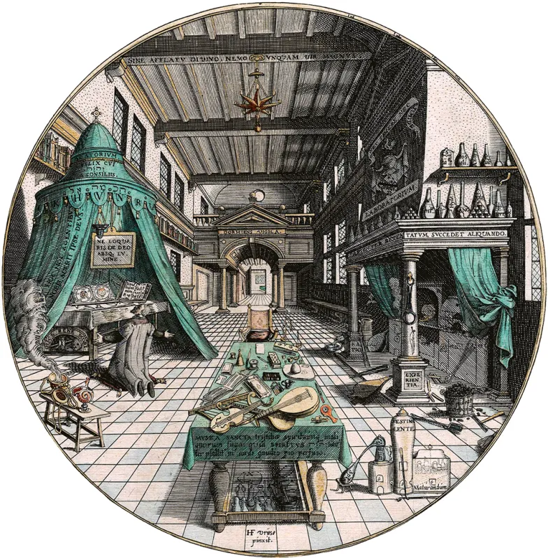 W pracowni alchemika, 1595 r. Rycina Hansa Vredemana de Vries / WIKIPEDIA