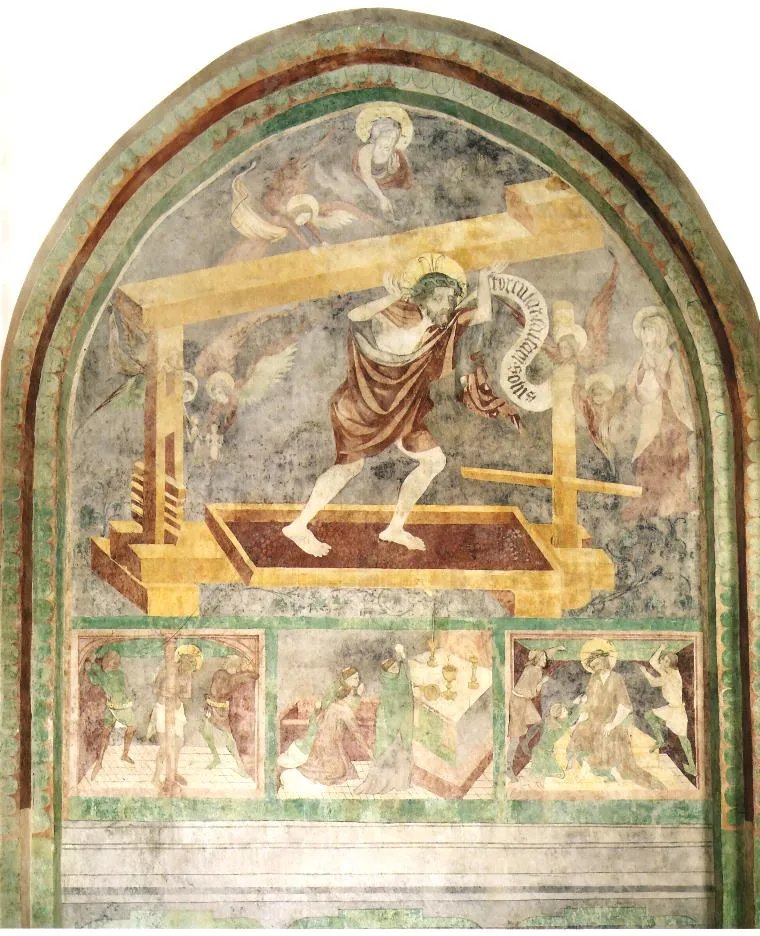 Tłocznia Mistyczna, ok. 1440, krużganki klasztoru franciszkanów w Krakowie / Wikimedia Commons