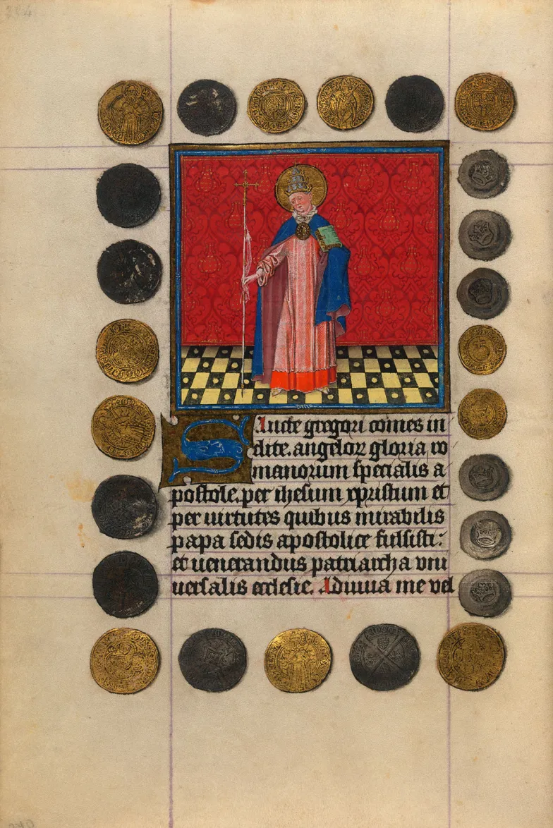Św. Grzegorz Wielki, Godzinki Katarzyny de Clèves, Utrecht, ok. 1440, The Morgan Library &amp; Museum, MS M.917/945, s. 240 (Image courtesy of Faksimile Verlag Luzern)