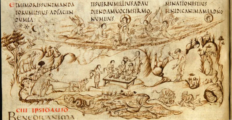 Psałterz Utrechcki, ilustracja Psalmu 104, fol. 62v.