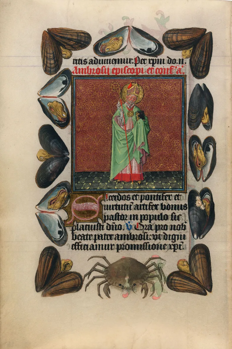 Św. Ambroży, Godzinki Katarzyny de Clèves, Utrecht, ok. 1440, The Morgan Library &amp; Museum, MS M.917/945, s. 244 (Image courtesy of Faksimile Verlag Luzern)