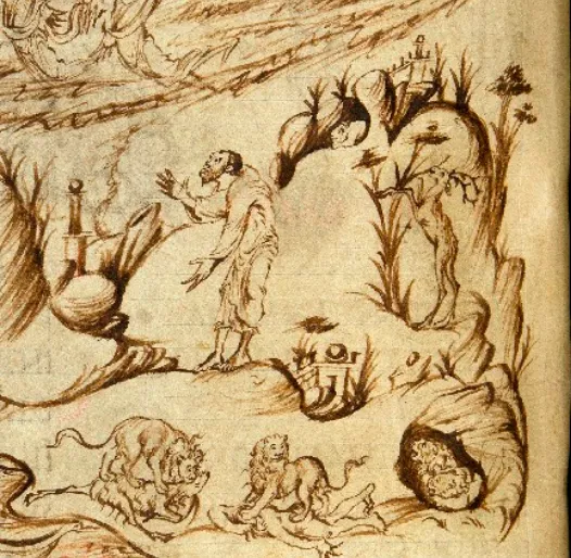 Psałterz Utrechcki, ilustracja Psalmu 104 - detal (góralek)