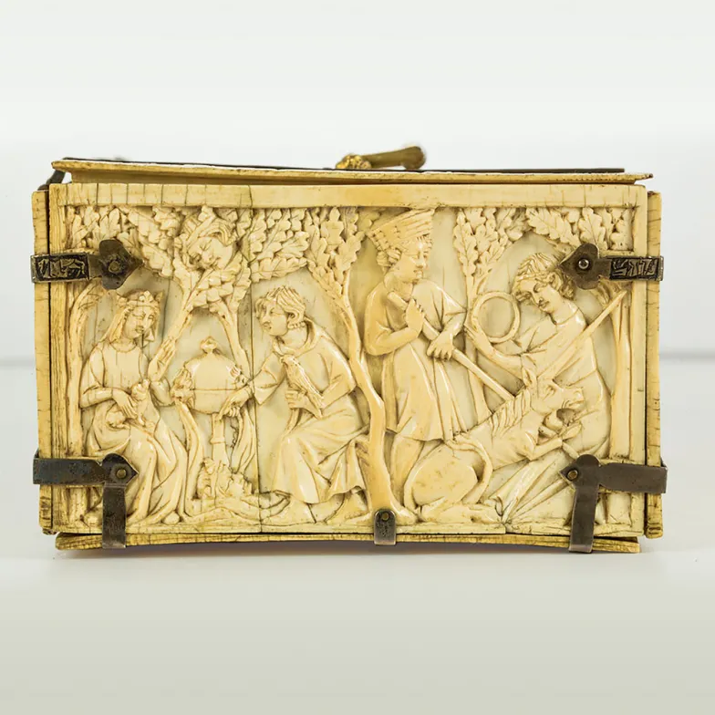 Tristan i Izolda, fragment dekoracji tzw. Skrzyneczki Królowej Jadwigi, 2. ćw. XIV w., Paryż, Skarbiec Katedry na Wawelu (Muzeum Katedralne w Krakowie)