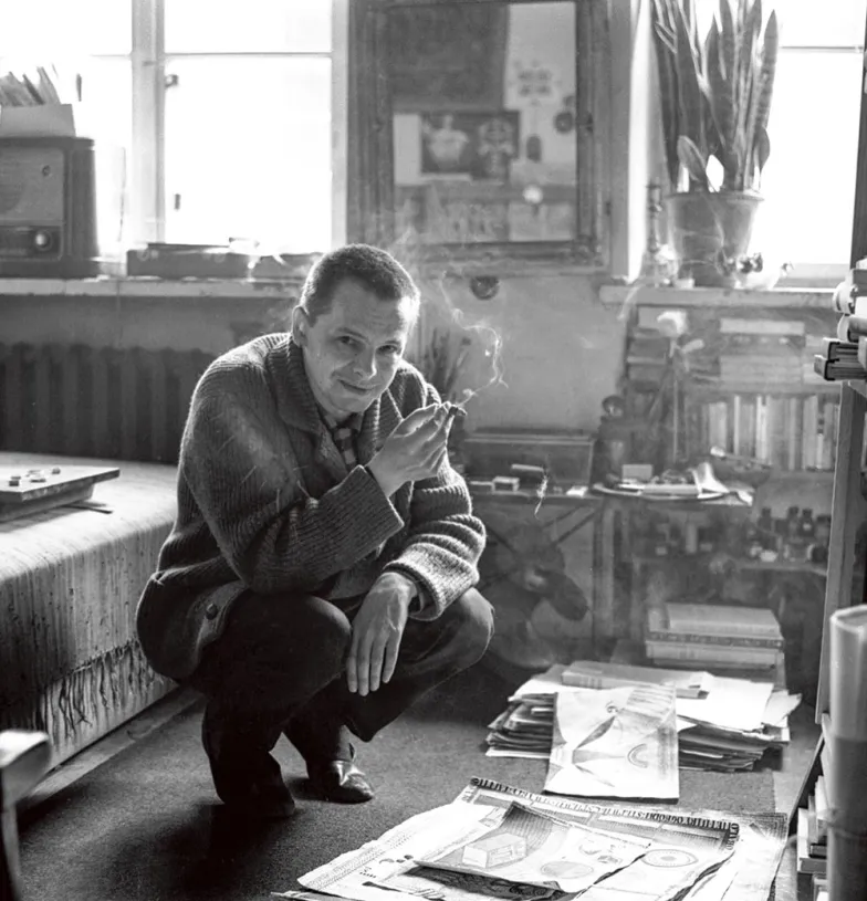 Zbigniew Makowski w swojej pracowni. Warszawa, lata 60. XX w.