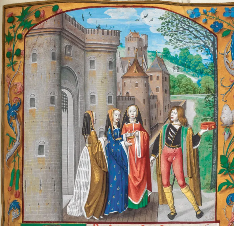Miniatura na pierwszej stronie "Les demandes en amours'", 4 ćw. XV w. (Royal MS 16 F II, fol. 188, British Library