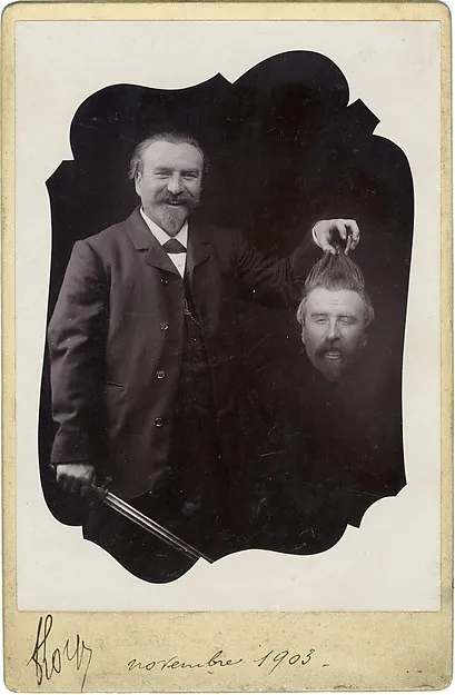 "Obcięta głowa" była jednym z najpopularniejszych fotomontaży w XIX i początkach XX wieku / fot. francuska, 1903 / Wikimedia Commons