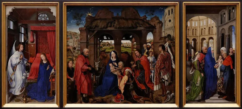 Fragment środkowej części Ołtarza Św. Kolumby Rogiera van der Weydena, ok. 1455, Alte Pinakothek, Monachium (źródło: Wikimedia Commons)