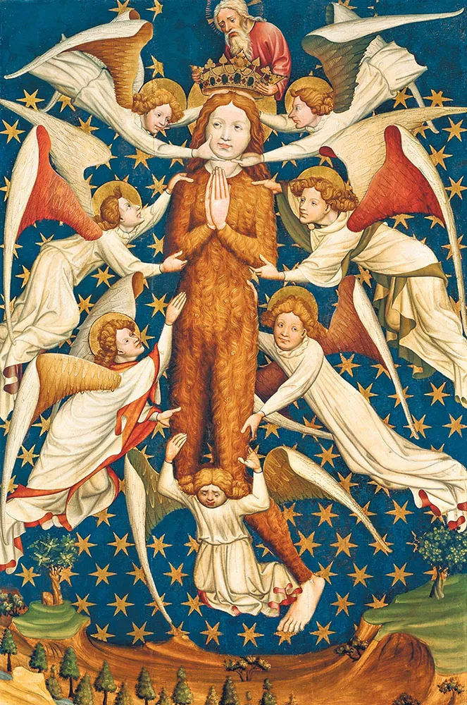 „Św. Maria Magdalena unoszona przez anioły”, prawe skrzydło dyptyku fundacji gdańskiej rodziny Winterfeldów, ok. 1430–1435, Muzeum Narodowe w Warszawie / WIKIPEDIA.ORG