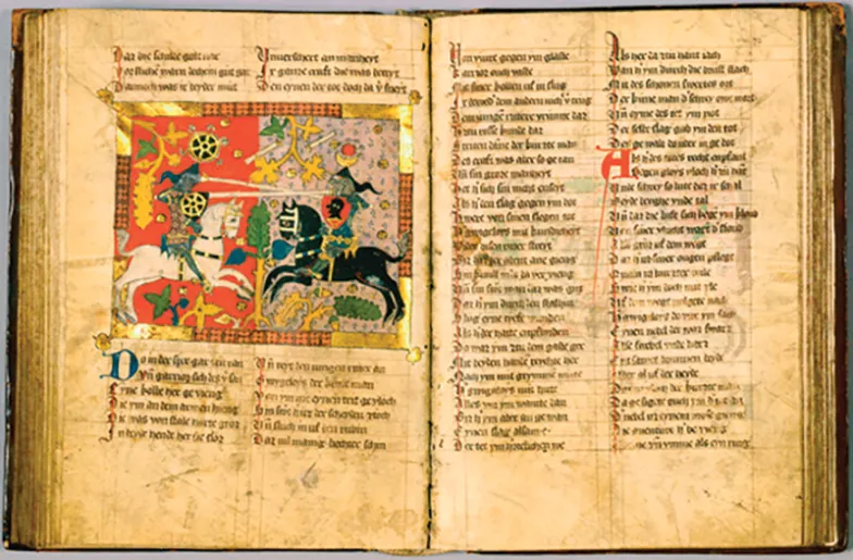 Bogato ilustrowany niemiecki rękopis zawierający arturiański romans „Wigalois”. Biblioteka Uniwersytecka w Lejdzie, Holandia/ Materiały prasowe