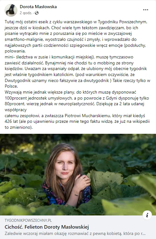 Wpis Doroty Masłowskiej z 20 września 2022 roku Wpis Doroty Masłowskiej z 20 września 2022 roku