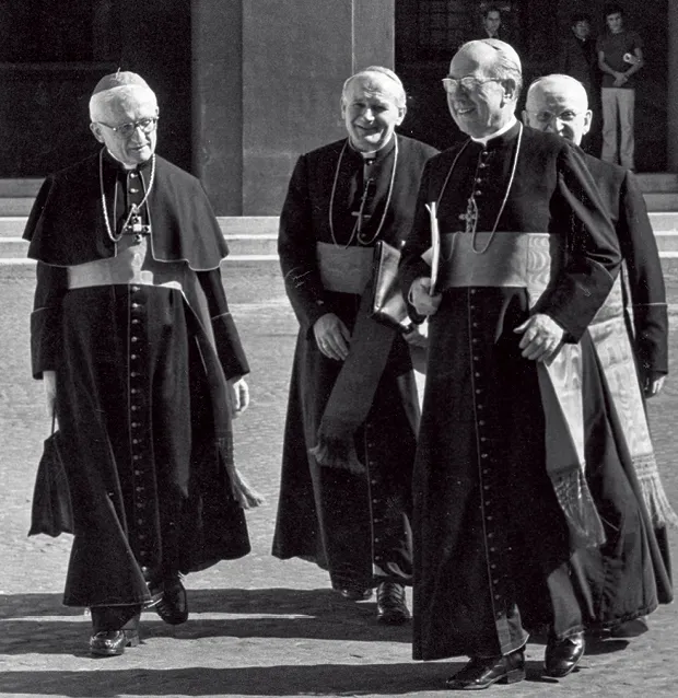 Kardynałowie Joseph Höffner z Niemiec, Karol Wojtyła, Franz König z Austrii i John Carberry z USA, Watykan, 12 października 1978 r.
