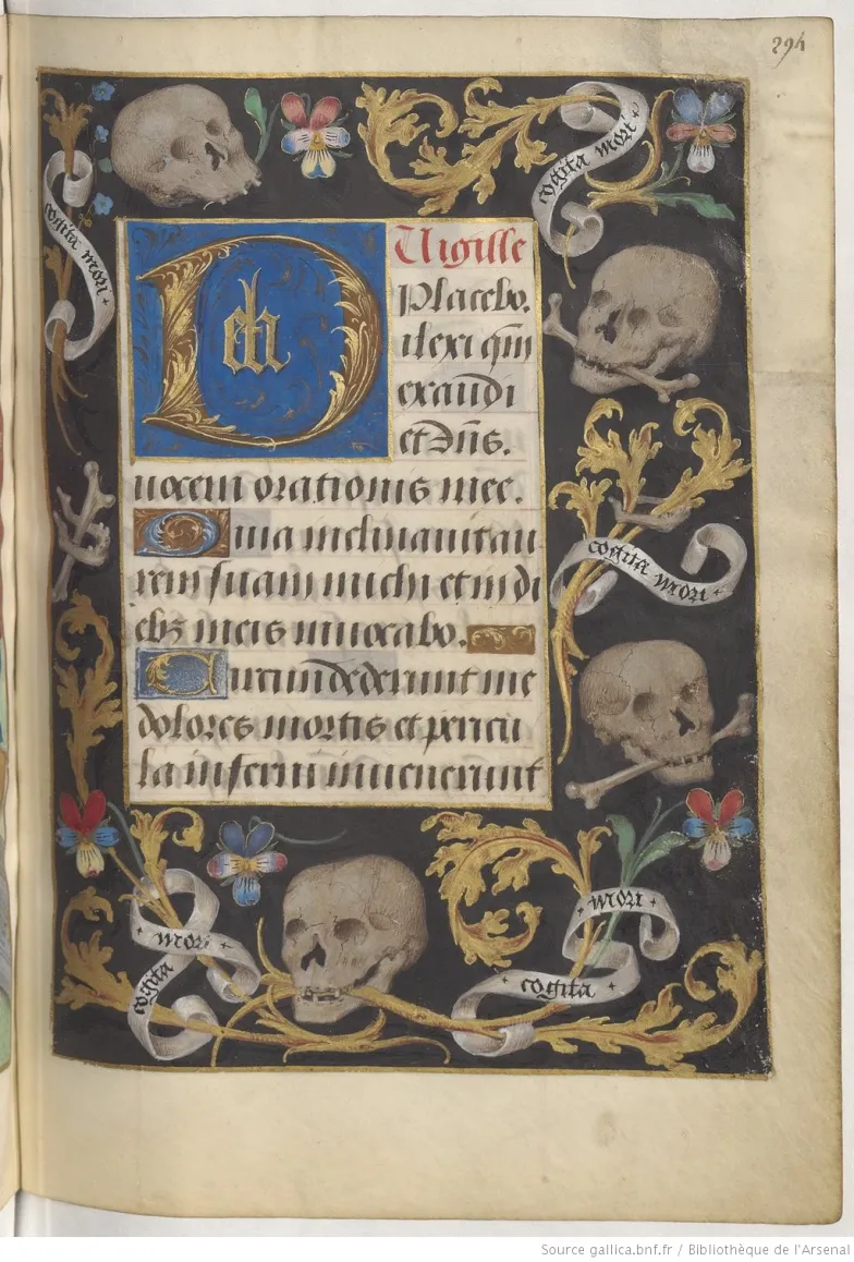 Karta z Godzinek Isabelle de Lalaing, Hainaut ok. 1490, Bibliothèque nationale de France, Bibliothèque de l’Arsenal, Ms-1185 réserve, fol. 294r.