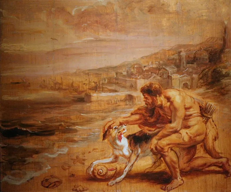 Peter Paul Rubens, szkic obrazu z Herkulesem i jego psem do Torre de la Parada, ok. 1636, Musée Bonnat w Bayonne / Wikimedia Commons