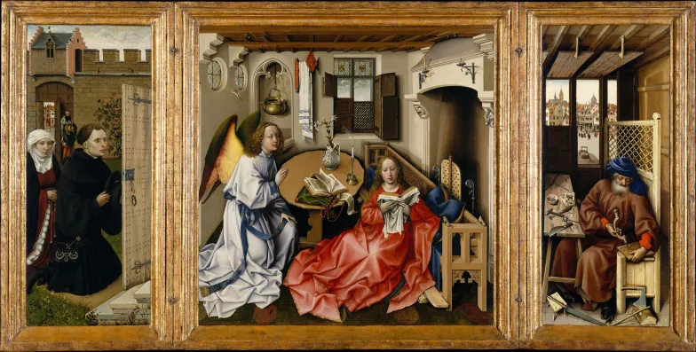 Warsztat Roberta Campina (?), Tryptyk Mérode, ok. 1427-1432, Metropolitan Museum of Art w Nowym Jorku / Wikimedia